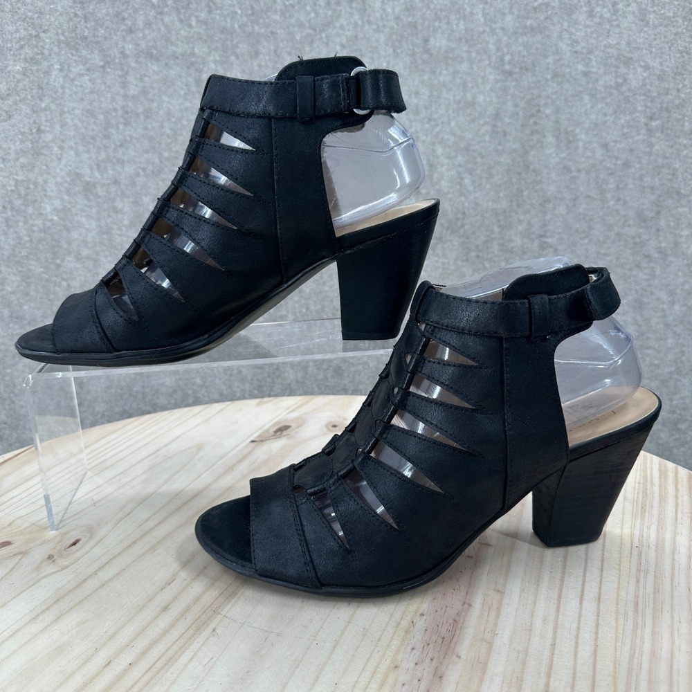 Naturalizer Talan Sandals Womens 9.5M Black Strappy Cage Block Heel Shoes